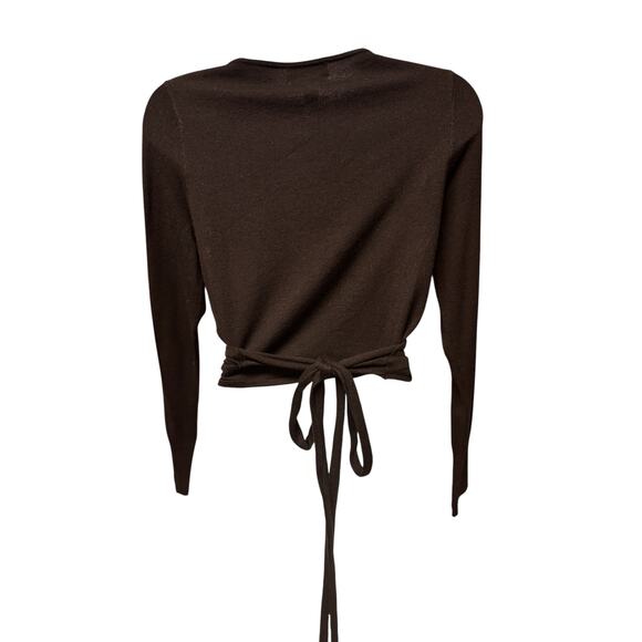 Open Edit Wrap Top Size XS Black Long Sleeves Tie Back Crop Solid Whimsygoth - Picture 2 of 4